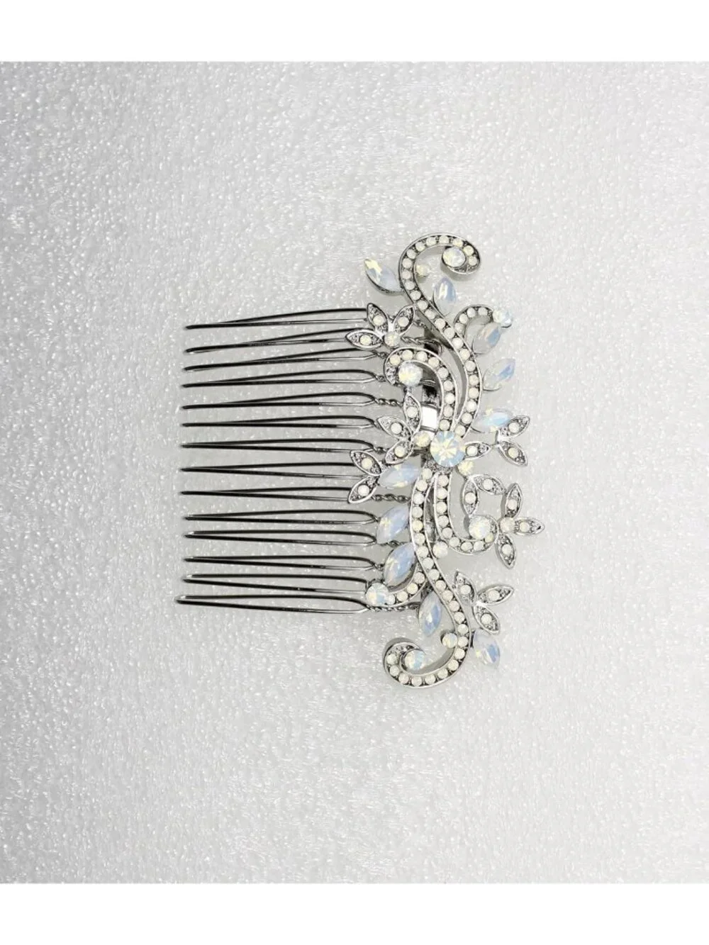 Elegant White Opal Rhinestone Floral Hair Comb - Perfect for Weddings & Events